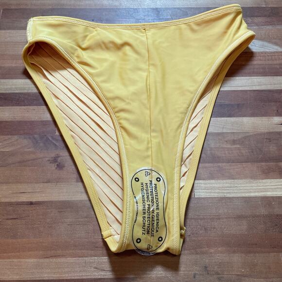 Andrea Iyamah Pura Pleated High Rise Bikini Bottom Mustard, Small retail $160 - Picture 4 of 7